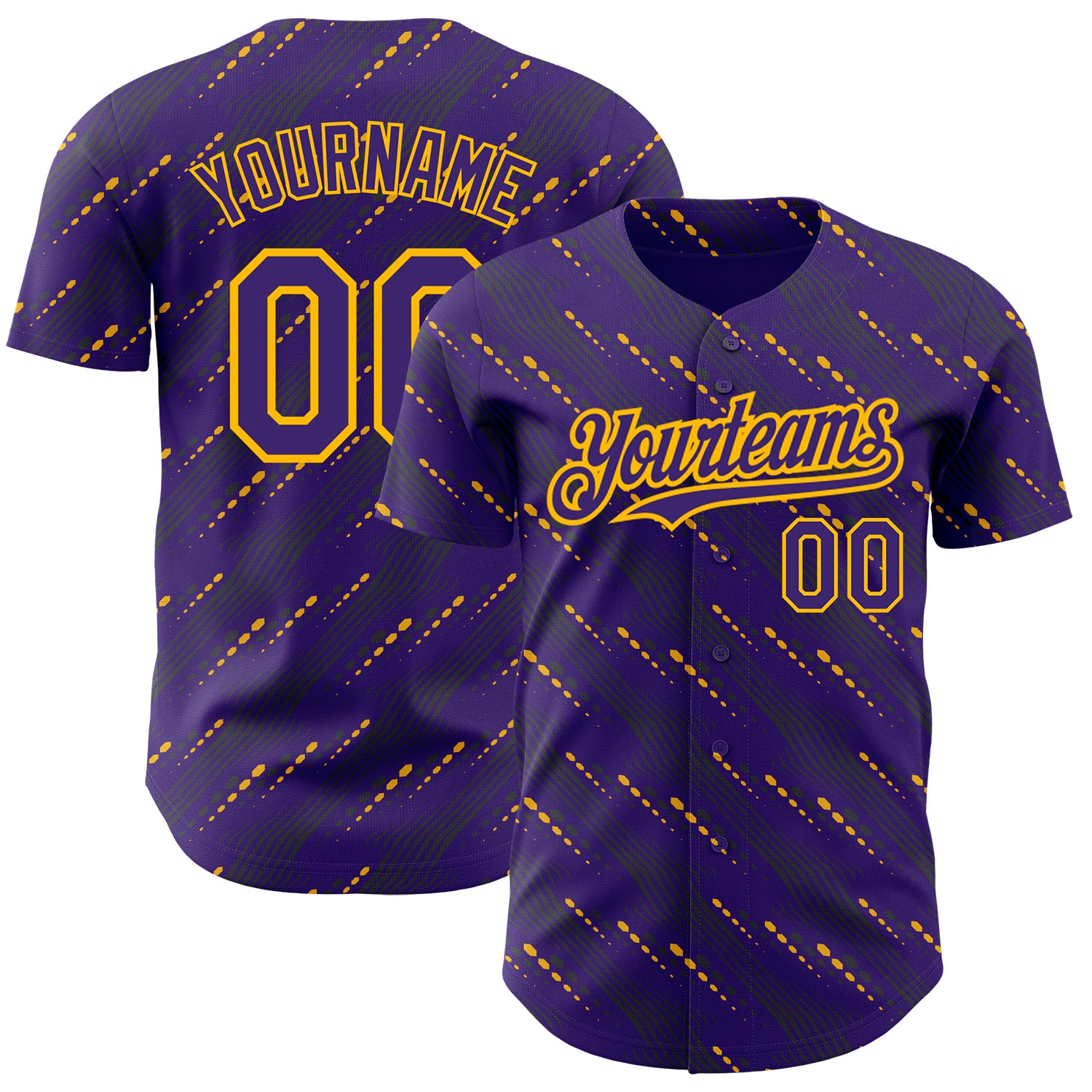 Personalized Purple Gold 3D Pattern Design Slant Lines Authentic Baseball Jersey Team Custom Name and Number