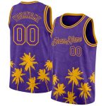 Personalized Purple Gold 3D Pattern Hawaii Palm Trees Authentic Basketball Jersey Team Custom Name and Number