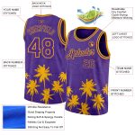 Personalized Purple Gold 3D Pattern Hawaii Palm Trees Authentic Basketball Jersey Team Custom Name and Number