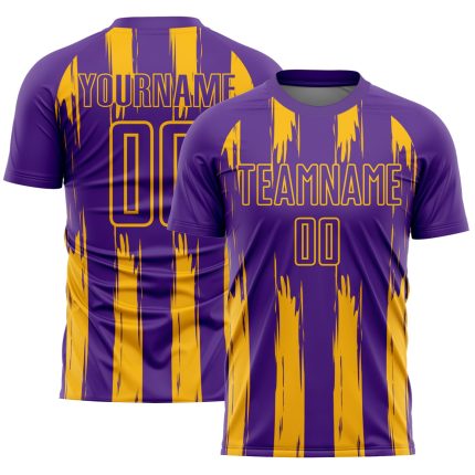 Personalized Purple Gold Abstract Stripes Sublimation Soccer Uniform Jersey Team Custom Name and Number