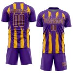 Personalized Purple Gold Abstract Stripes Sublimation Soccer Uniform Jersey Team Custom Name and Number