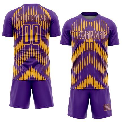 Personalized Purple Gold Abstract Triangle Sublimation Soccer Uniform Jersey Team Custom Name and Number