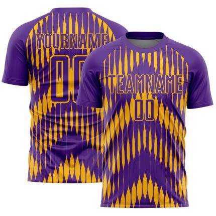 Personalized Purple Gold Abstract Triangle Sublimation Soccer Uniform Jersey Team Custom Name and Number