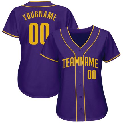 Personalized Purple Gold Authentic Baseball Jersey Team Custom Name and Number