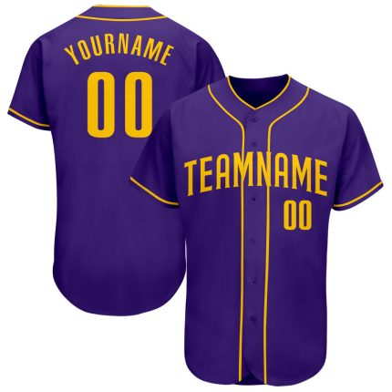 Personalized Purple Gold Authentic Baseball Jersey Team Custom Name and Number