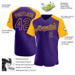 Personalized Purple Gold Authentic Raglan Sleeves Baseball Jersey Team Custom Name and Number