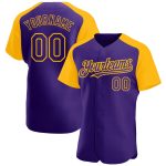 Personalized Purple Gold Authentic Raglan Sleeves Baseball Jersey Team Custom Name and Number
