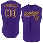 Personalized Purple Gold Authentic Sleeveless Baseball Jersey Team Custom Name and Number