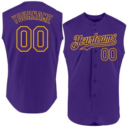 Personalized Purple Gold Authentic Sleeveless Baseball Jersey Team Custom Name and Number