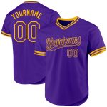 Personalized Purple Gold Authentic Throwback Baseball Jersey Team Custom Name and Number