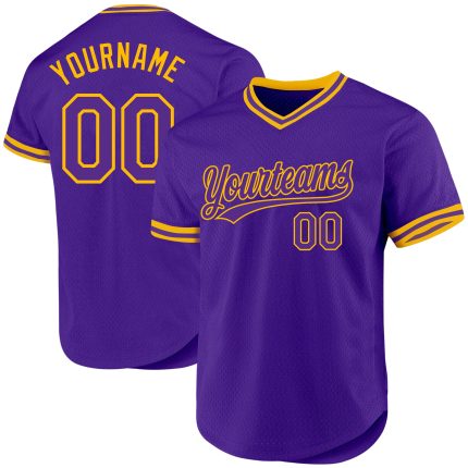 Personalized Purple Gold Authentic Throwback Baseball Jersey Team Custom Name and Number