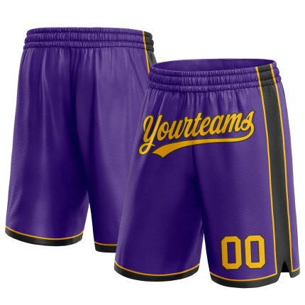 Personalized Purple Gold-Black Authentic Basketball Shorts Team Custom Name and Number