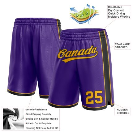 Personalized Purple Gold-Black Authentic Basketball Shorts Team Custom Name and Number