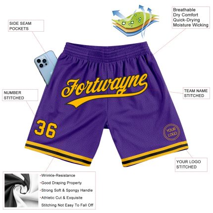 Personalized Purple Gold-Black Authentic Throwback Basketball Shorts