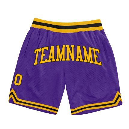 Personalized Purple Gold-Black Authentic Throwback Basketball Shorts Team Custom Name and Number
