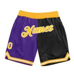 Personalized Purple Gold-Black Authentic Throwback Split Fashion Basketball Shorts Team Custom Name and Number