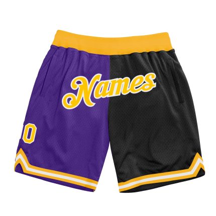 Personalized Purple Gold-Black Authentic Throwback Split Fashion Basketball Shorts Team Custom Name and Number