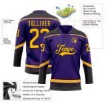 Personalized Purple Gold-Black Hockey Lace Neck Jersey Team Custom Name and Number