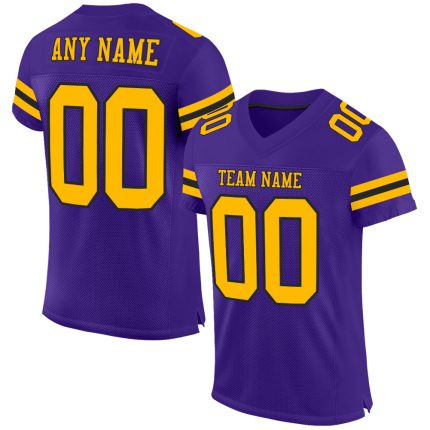 Personalized Purple Gold-Black Mesh Authentic Football Jersey