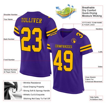 Personalized Purple Gold-Black Mesh Authentic Football Jersey