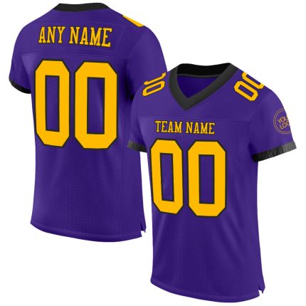 Personalized Purple Gold-Black Mesh Authentic Football Jersey Team Custom Name and Number