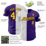 Personalized Purple Gold-Black Pinstripe Authentic Split Fashion Baseball Jersey Team Custom Name and Number