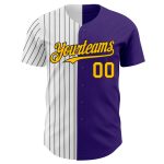 Personalized Purple Gold-Black Pinstripe Authentic Split Fashion Baseball Jersey Team Custom Name and Number