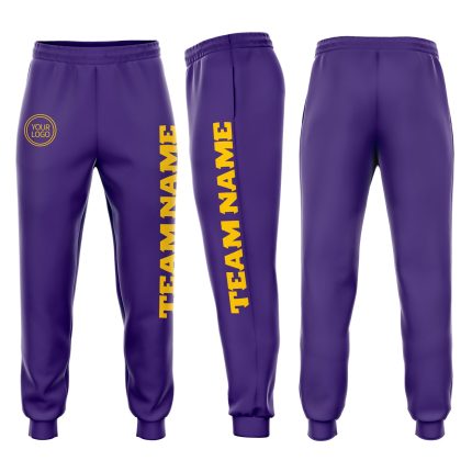 Personalized Purple Gold Fleece Jogger Sweatpants Team Custom Name and Number