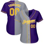Personalized Purple Gold-Gray Authentic Split Fashion Baseball Jersey Team Custom Name and Number