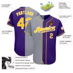 Personalized Purple Gold-Gray Authentic Split Fashion Baseball Jersey Team Custom Name and Number