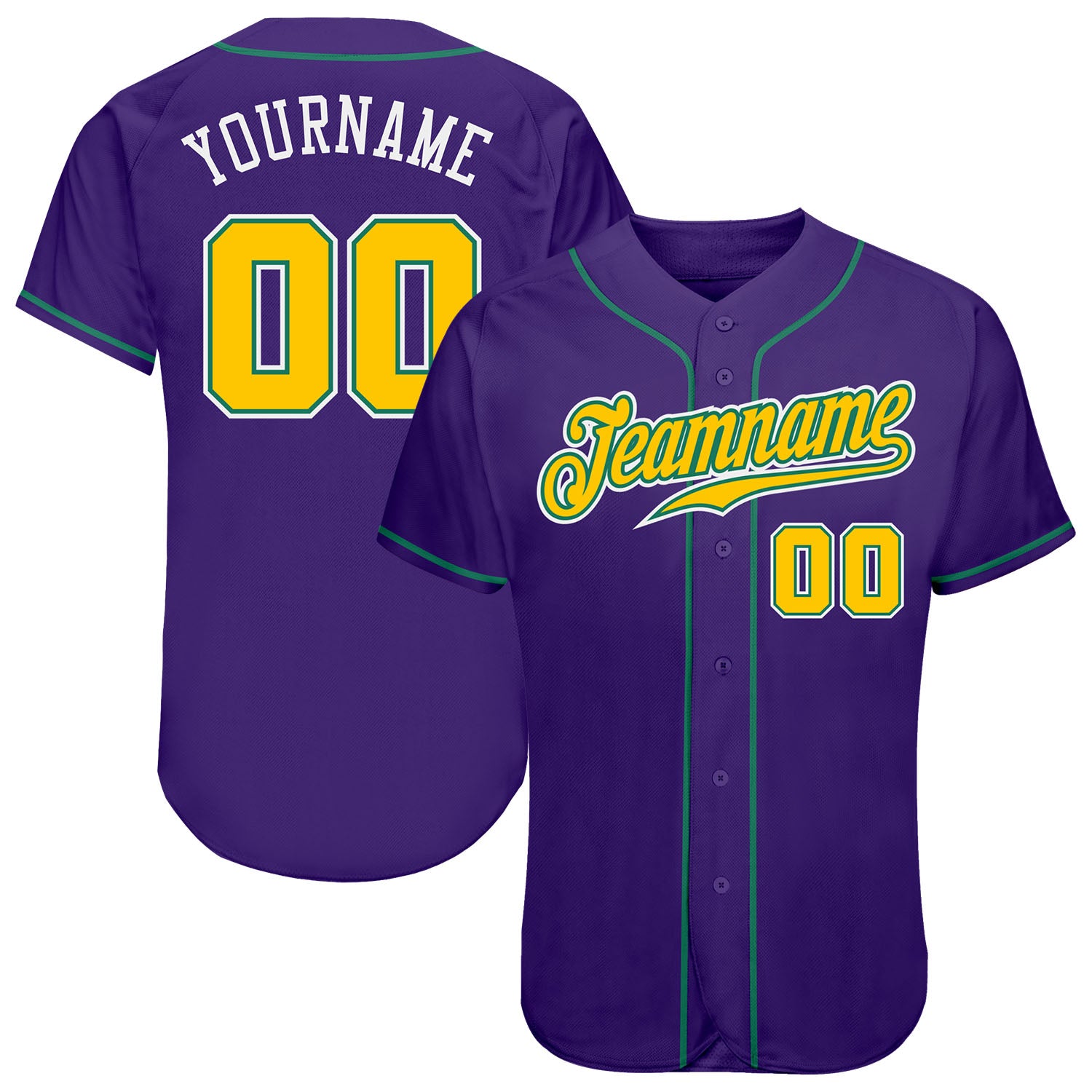 Personalized Purple Gold-Kelly Green Authentic Baseball Jersey Team Custom Name and Number