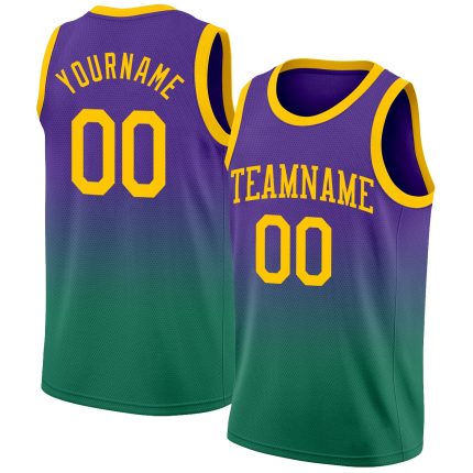 Personalized Purple Gold-Kelly Green Authentic Fade Fashion Basketball Jersey Team Custom Name and Number