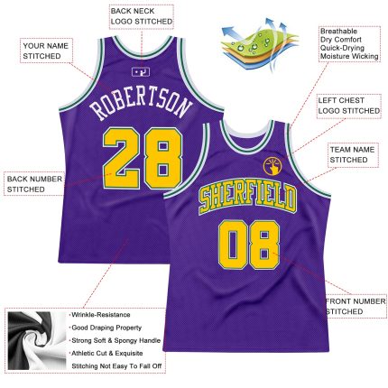 Personalized Purple Gold-Kelly Green Authentic Throwback Basketball Jersey Team Custom Name and Number