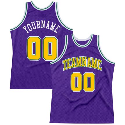Personalized Purple Gold-Kelly Green Authentic Throwback Basketball Jersey Team Custom Name and Number