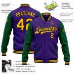 Personalized Purple Gold-Kelly Green Bomber Full-Snap Varsity Letterman Two Tone Jacket