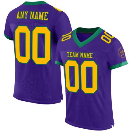 Personalized Purple Gold-Kelly Green Mesh Authentic Football Jersey