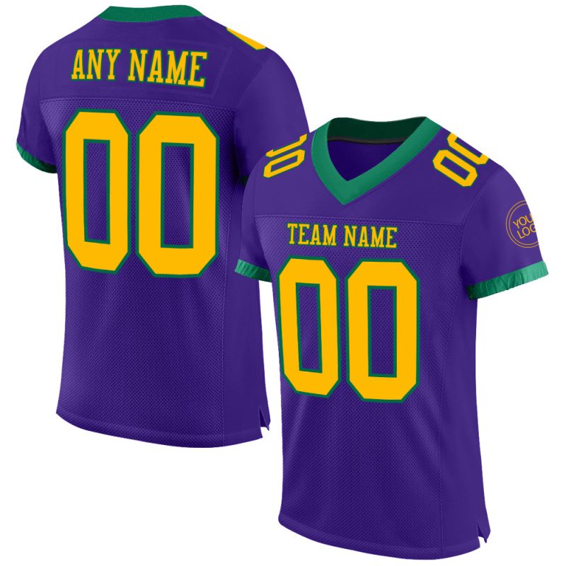 Personalized Purple Gold-Kelly Green Mesh Authentic Football Jersey