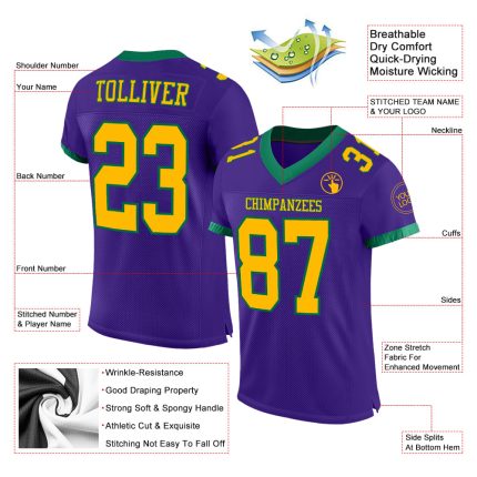 Personalized Purple Gold-Kelly Green Mesh Authentic Football Jersey