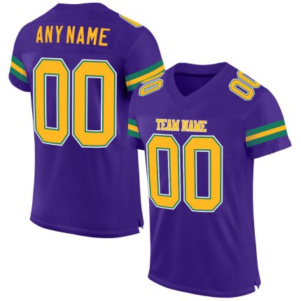 Personalized Purple Gold-Kelly Green Mesh Authentic Football Jersey Team Custom Name and Number