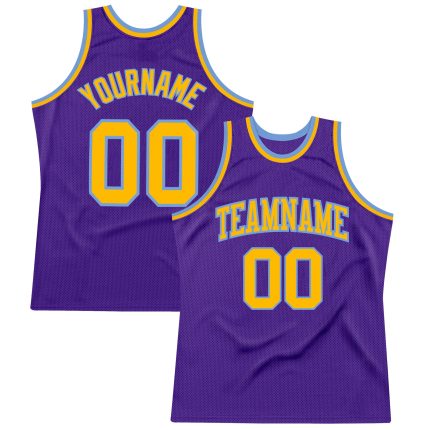 Personalized Purple Gold-Light Blue Authentic Throwback Basketball Jersey Team Custom Name and Number