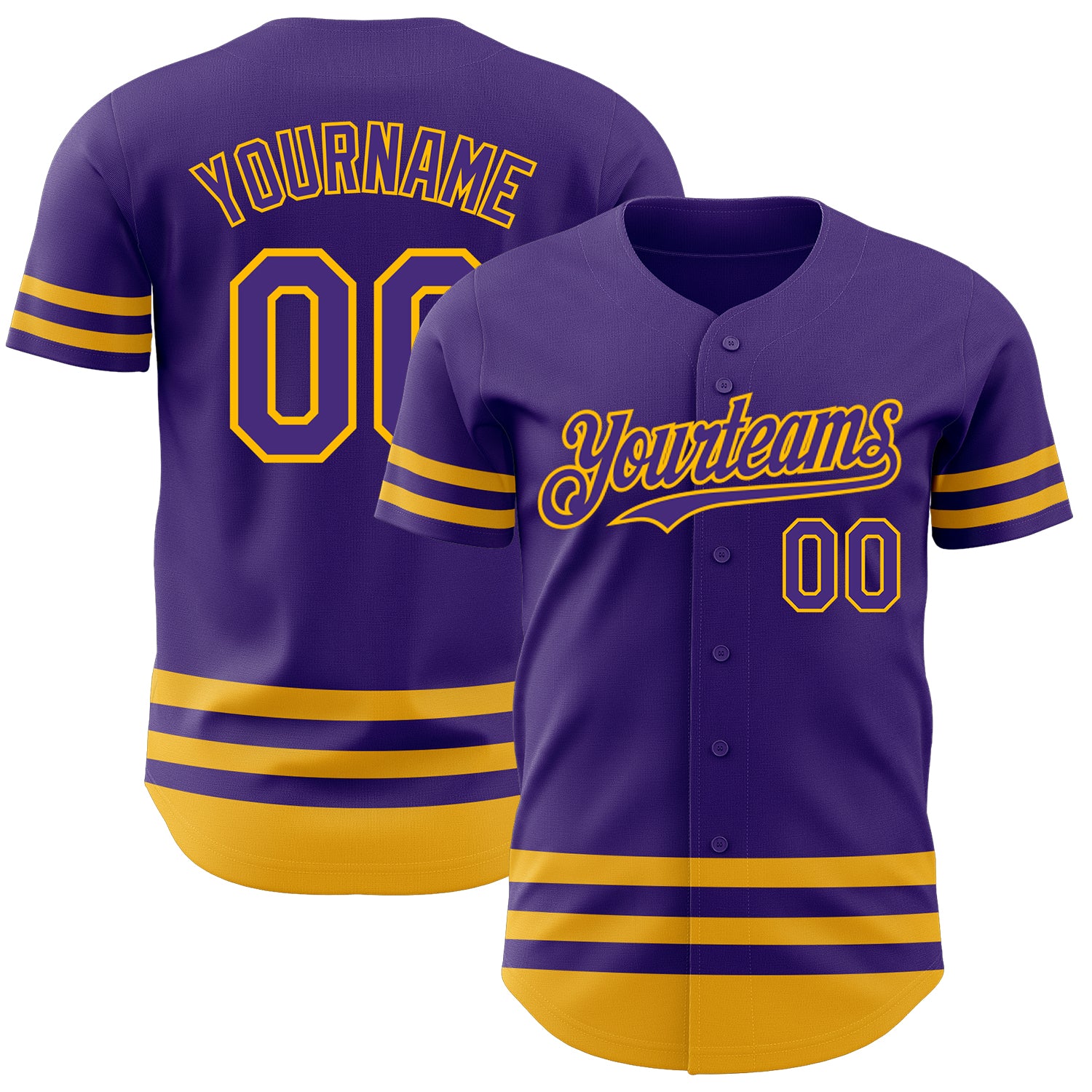 Personalized Purple Gold Line Authentic Baseball Jersey Team Custom Name and Number