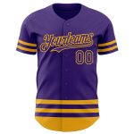 Personalized Purple Gold Line Authentic Baseball Jersey Team Custom Name and Number