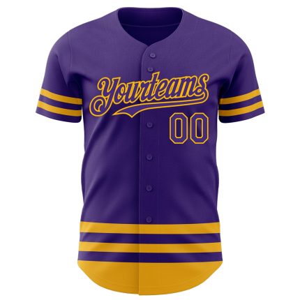 Personalized Purple Gold Line Authentic Baseball Jersey Team Custom Name and Number