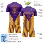 Personalized Purple Gold Lines Sublimation Soccer Uniform Jersey Team Custom Name and Number