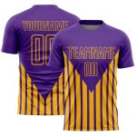 Personalized Purple Gold Lines Sublimation Soccer Uniform Jersey Team Custom Name and Number