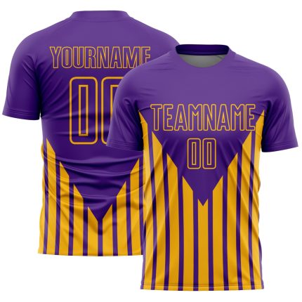 Personalized Purple Gold Lines Sublimation Soccer Uniform Jersey Team Custom Name and Number