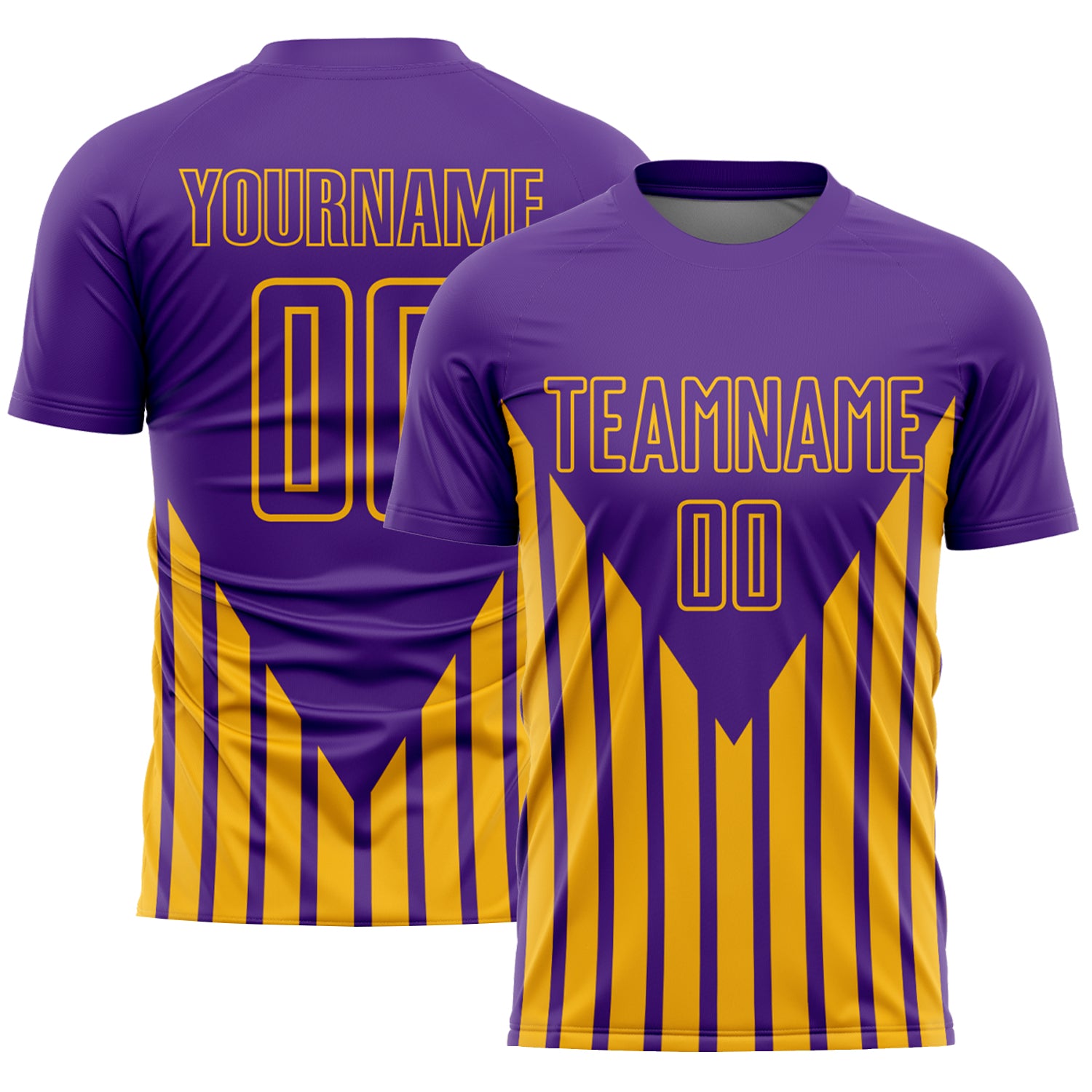 Personalized Purple Gold Lines Sublimation Soccer Uniform Jersey Team Custom Name and Number