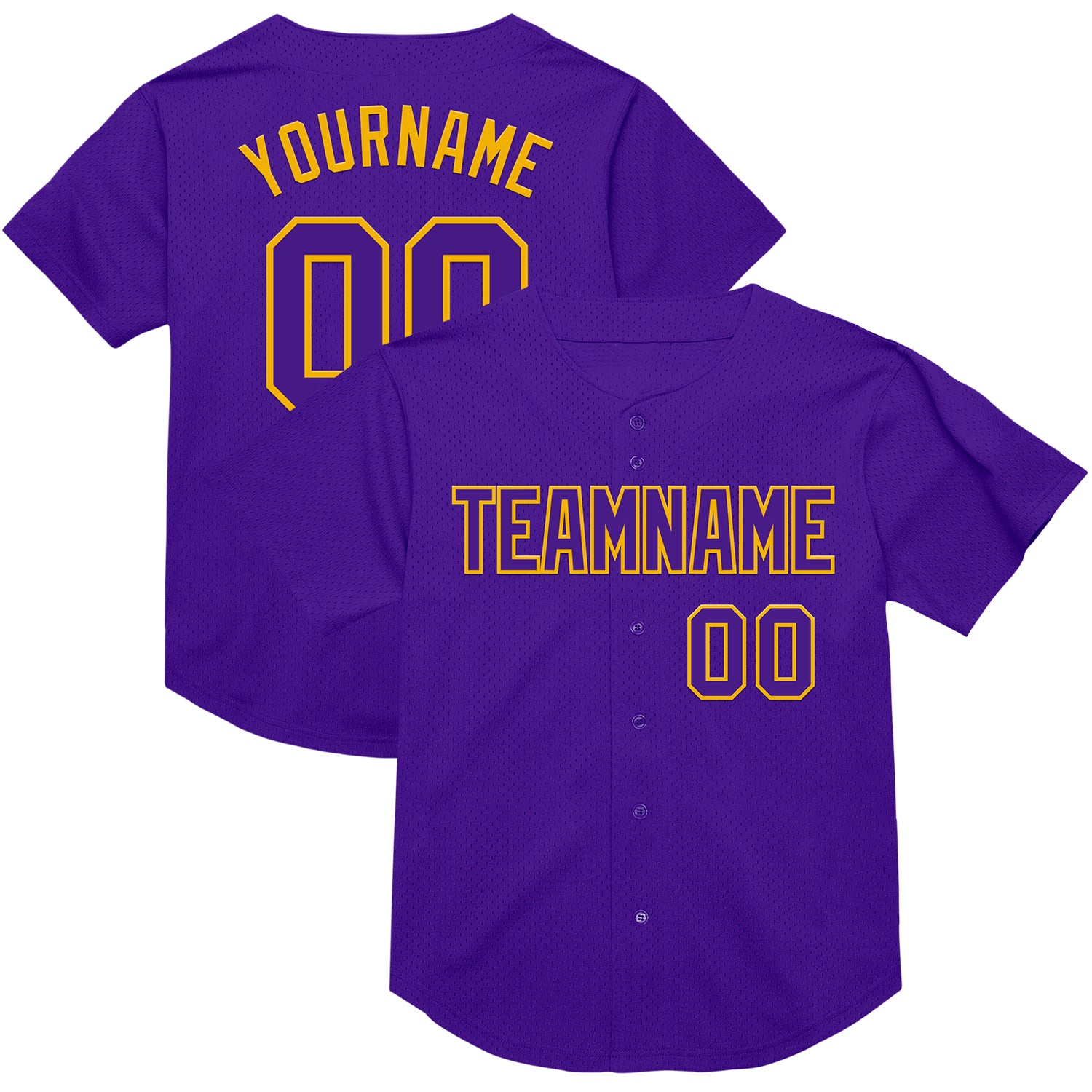 Personalized Purple Gold Mesh Authentic Throwback Baseball Jersey Team Custom Name and Number