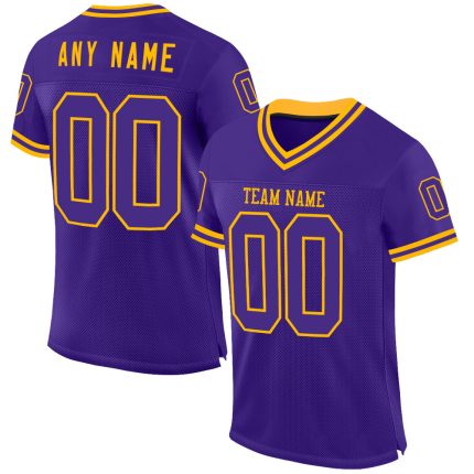 Personalized Purple Gold Mesh Authentic Throwback Football Jersey Team Custom Name and Number