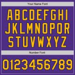 Personalized Purple Gold-Navy Bomber Full-Snap Varsity Letterman Jacket Team Custom Name and Number